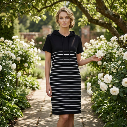 ✨New Arrivals✨Striped Hooded Midi Dress with Pockets