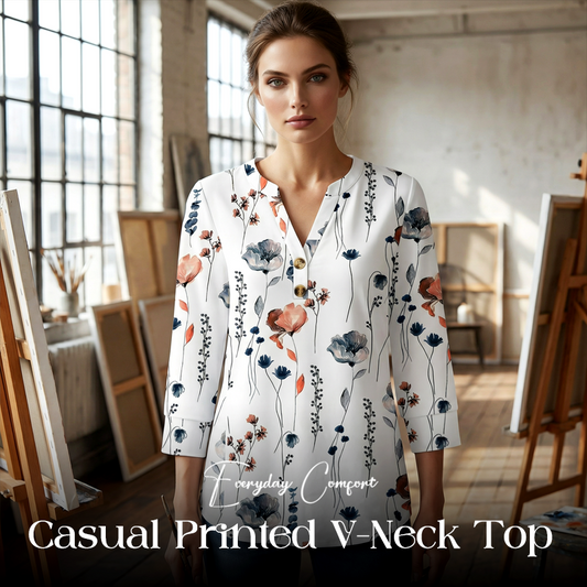 🌸Summer Sale 70% OFF👕Casual Printed V-Neck Top for Women
