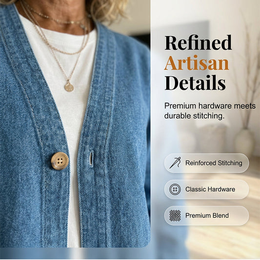🧥 60% OFF NOW! ✨ Women's Classic Button Front Denim Jacket – V-Neck, Breathable Fabric & Relaxed Fit 💙