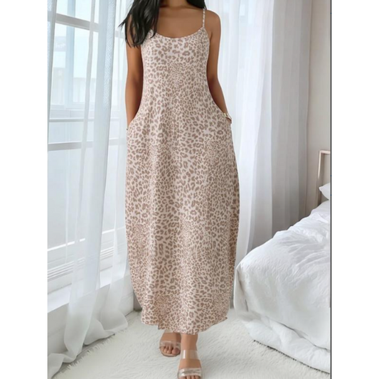 👗LAST DAY SALE ONLY ￡12.99!!🐆Women's Leopard Print Spaghetti Strap Maxi Dress