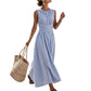 ⏳ TIME-LIMITED SPECIAL 50% OFF! ⏰ Women Casual Striped Maxi Dress Sleeveless – Waist-Defining Tie & Flowy Hem 👗