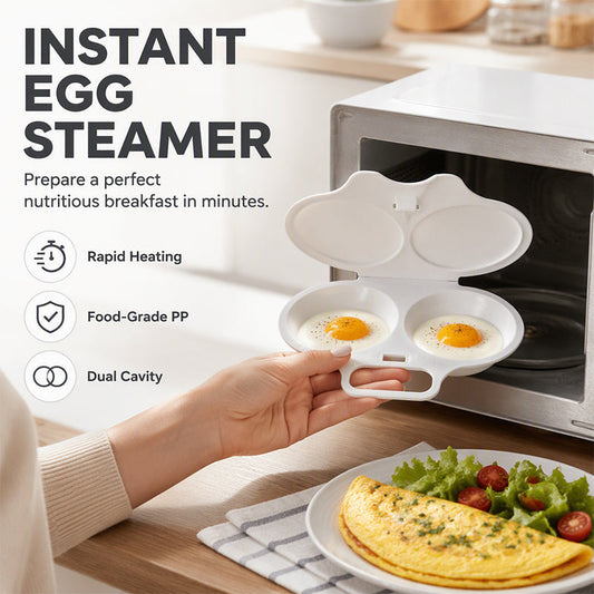 ⏰Last Day Special Price ￡6.99!!⏰ Microwave Egg Poacher – Dual-Cavity Steamer, Rapid Heating, Non-Stick PP – Ideal for Home, Office & Travel! 🔥