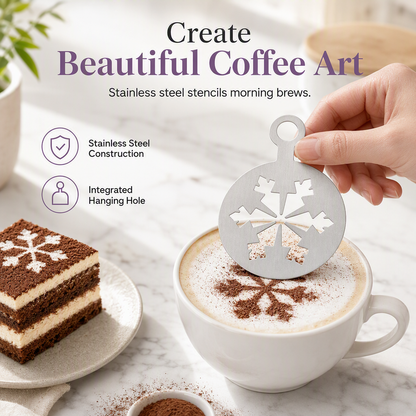 🔥Hot Sale - BUY 2 GET 1 FREE!!⚡50K+ SOLD!☕Stainless Steel Coffee Latte Art Stencil Template