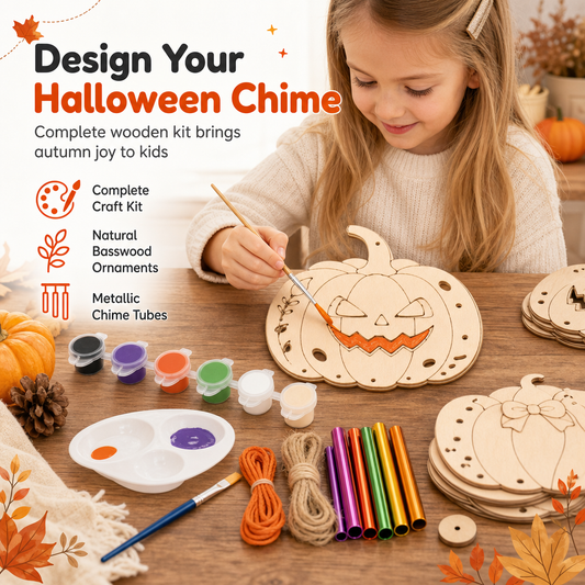 💥Hot Sale-50% OFF🎃Halloween Wooden Pumpkin Craft Kit | DIY Wind Chime