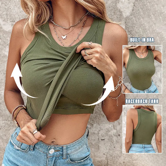 💖LAST DAY SPECIAL PRICE: ￡11.99!!💖Ribbed Stretchy Tank Top with Shelf Bra