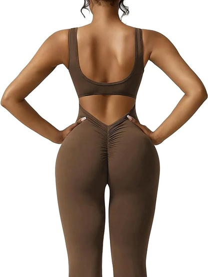 Sexy Backless Flare Jumpsuits - Bodycon Scrunch Butt Yoga Rompers