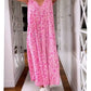 V-neck Printed Long Dress With Short Sleeves
