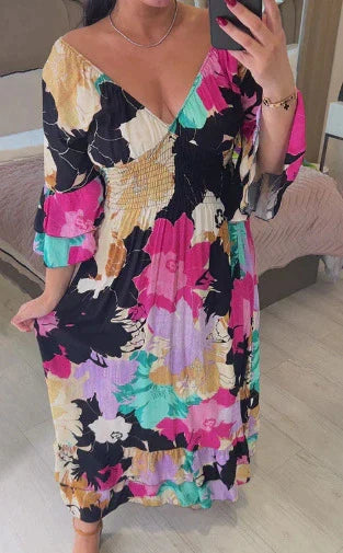 🌸FREE SHIPPING🌟V-neck Floral Seaside Vacation Loose Dress